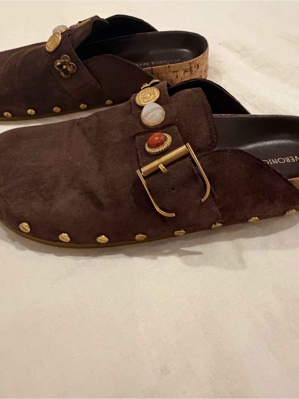 Veronica Beard Fern Embellished Suede Mules